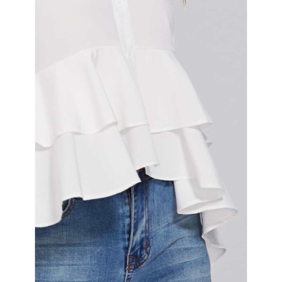 White High Low Ruffles Hem Button Down Blouse - Picture 6 of 6